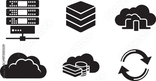 Icons representing cloud computing and data storage