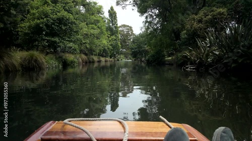 Point Of View Boat Ride Through Shaded Canal