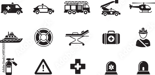 Emergency response icons on white background