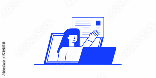 Woman completing an online survey or form using a laptop and phone