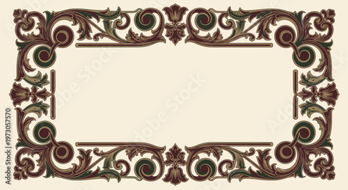 Tableau sur toile Ornate decorative border with swirling acanthus leaves and floral motifs