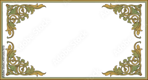 Foto Ornate corner flourishes with golden-green leaves accent a simple bordered recta