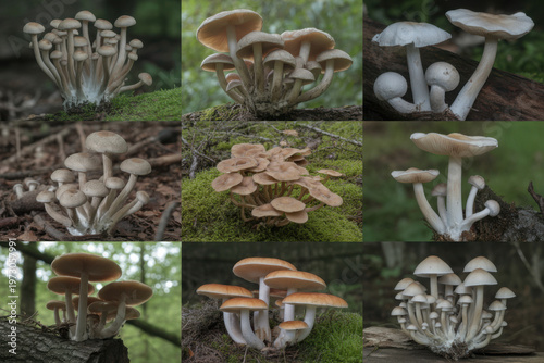 Collage of Forest Mushrooms in Natural Habitat - Diverse Fungal Growth and Ecosystem Diversity Transparent Background