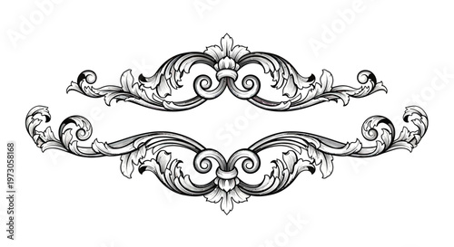 Ornate scrolling acanthus leaf design with symmetrical curves and detailed shading