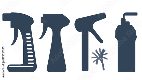 Collection of various spray bottle silhouettes, perfect for cleaning or disinfecting designs