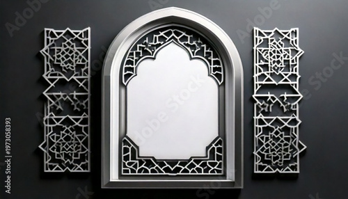 Ornate Islamic Geometric Patterned Window Frame.