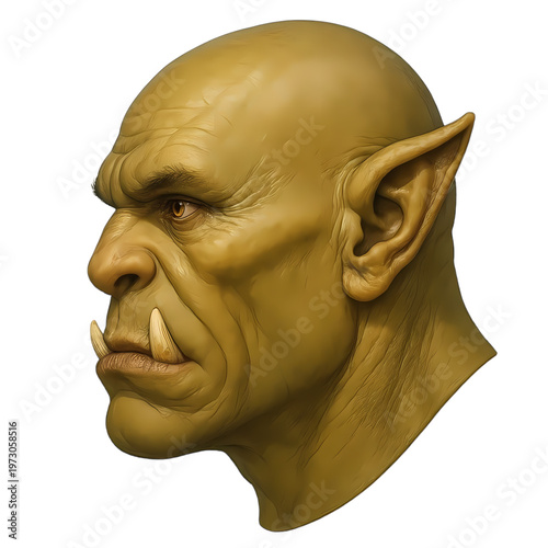 Realistic Orc Head Profile 3D Render Fantasy Monster Character bust isolated transparent background