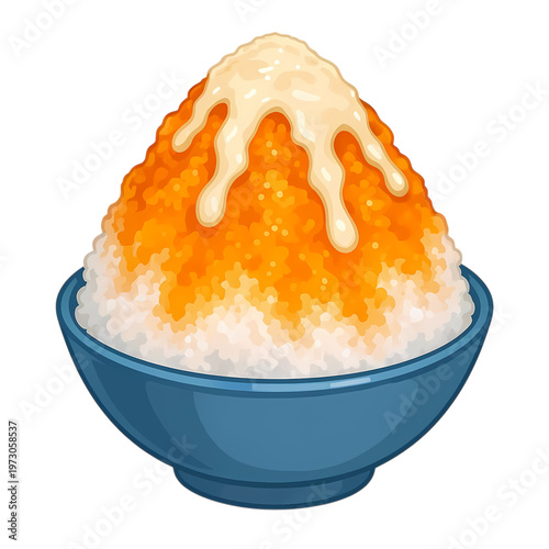Tropical Mango Shaved Ice with Sweetened Condensed Milk Topping isolated transparent background