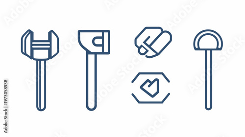 A collection of four simple, linear, blue-colored tool icons, set against a blank white backdrop