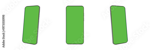 Simple smartphone mockup set in different positions, blank mobile device screens for app presentation design