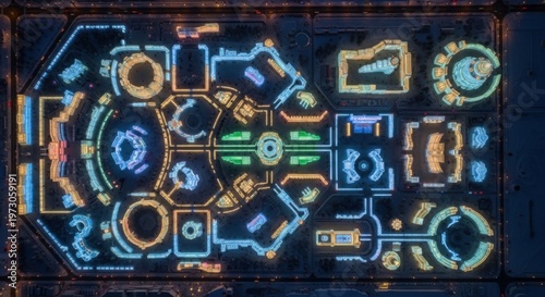 Futuristic Neon Control Panel with Geometric Circuits