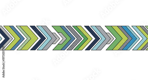 A horizontal line of chevron arrows in varying colors and sizes