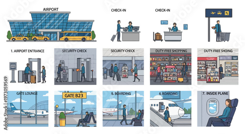 Airport Journey Infographic: From Entrance to Boarding, Step-by-Step Visual Guide