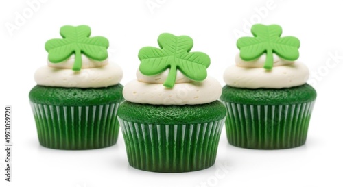 Bright Green Cupcakes with White Frosting and Shamrock Toppers