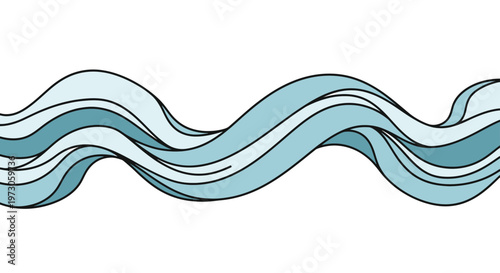 Abstract flowing wavy bands of blue and light blue against white