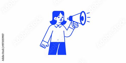 Woman announcing with a megaphone in a simple modern illustration style