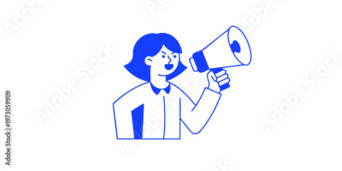 Woman with a megaphone making an announcement or giving a speech