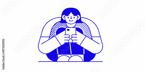 Woman embracing herself while looking at her mobile phone