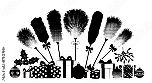 Christmas Cleaning Supplies and Gifts Silhouette