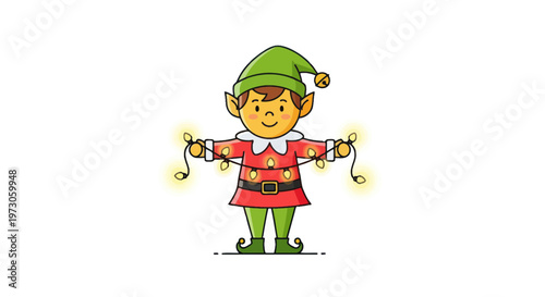 Christmas Elf Holding Garland Lights