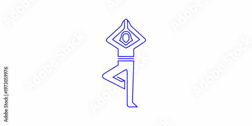 Simple blue line drawing depicting a person in a yoga tree pose