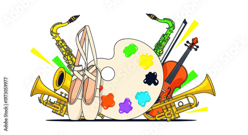 Creative Arts Collage: Music, Dance, and Painting Elements