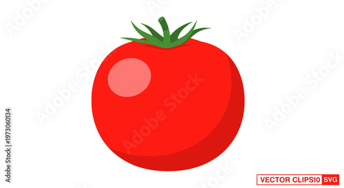 Vibrant Red Tomato with Green Stalk, Isolated on White Background