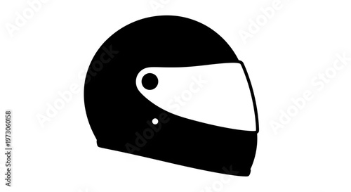 Black racing helmet icon, isolated on white background, full face motorcycle safety gear.