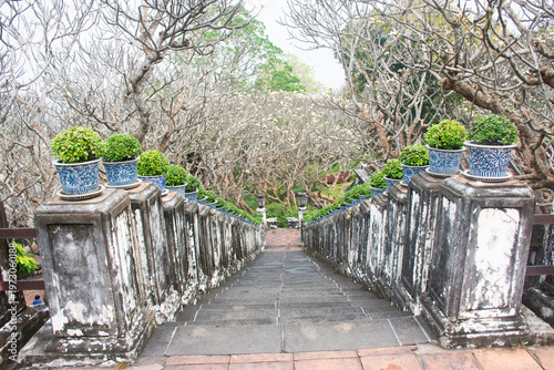 View landscape garden park and antique classic building ancient architecture of Phra Nakhon Khiri Historical Park or Khao Wang Mountain for thai people travelers travel visit at Phetchaburi, Thailand