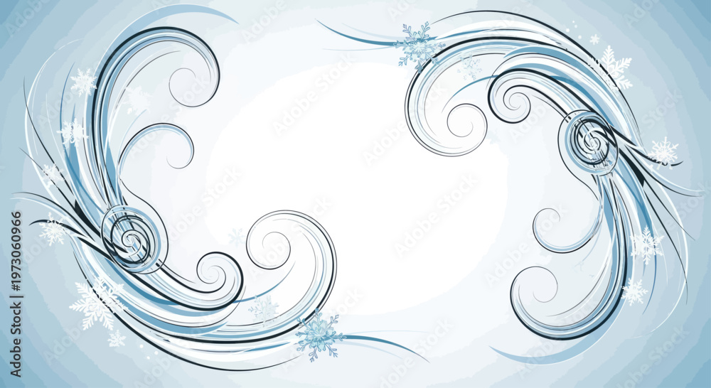 Fototapeta premium Swirling frosty lines and snowflakes create an elegant icy border