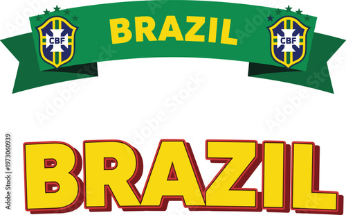 Brazil Country Name With Brazilian Football Federation Logo And Green Ribbon brasil nation