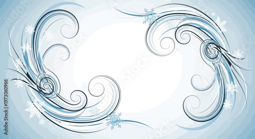 Swirling frosty lines and snowflakes create an elegant icy border