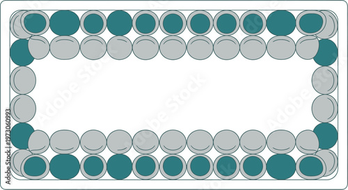 Geometric pattern of teal and gray circles arranged in a rectangular outline