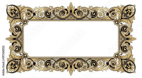 Ornate golden rectangular frame with intricate floral and scrollwork embellishments