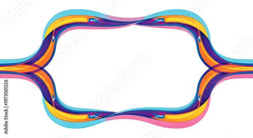 Colorful abstract waves forming an ornate frame with intersecting curves