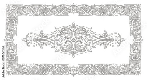 Ornate grey decorative border with central ornamental flourish