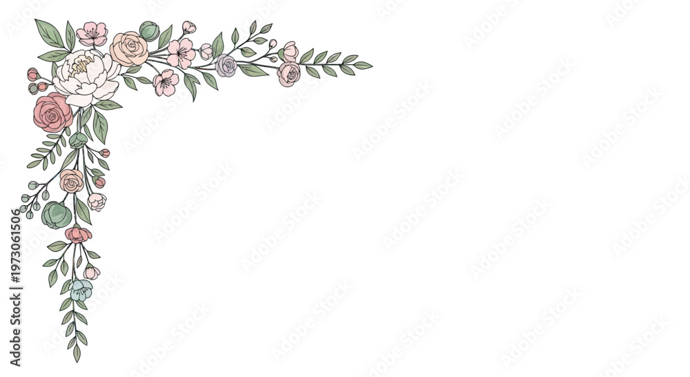 Fototapeta premium Delicate pastel floral arrangement on white background
