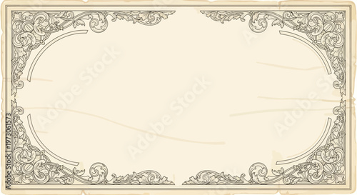 Antique decorative frame with ornate swirls and aged paper texture
