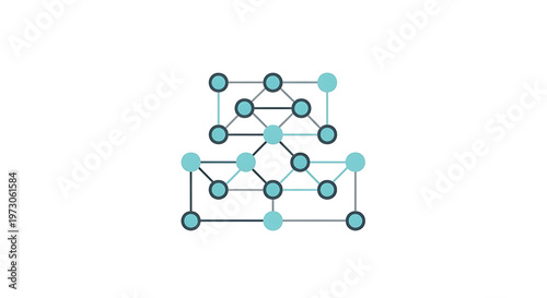 Abstract teal network diagram with connected nodes and edges on a white background design element