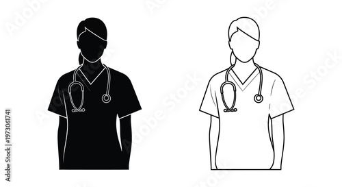 Two female doctors depicted in contrasting styles a bold silhouette