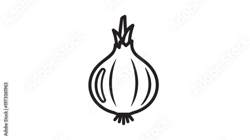 Outline of a single onion on a white background simple line art vegetable illustration