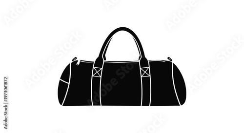 Black duffel bag illustration with clean lines a striking silhouette
