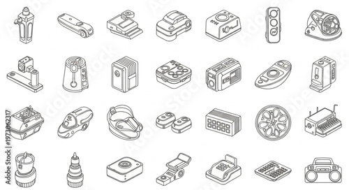 Isometric Electronic Components - A Diverse Collection of Circuitry Elements.