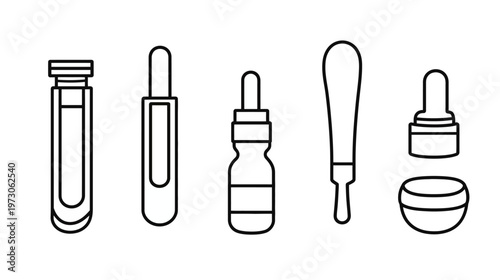 A collection of simple black and white illustrations of various laboratory tools
