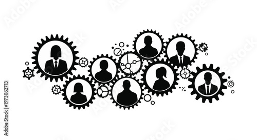 Diverse team members working together in a synchronized business collaboration