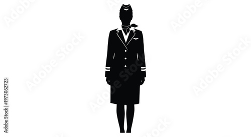 Female pilot in uniform standing formally a striking black silhouette