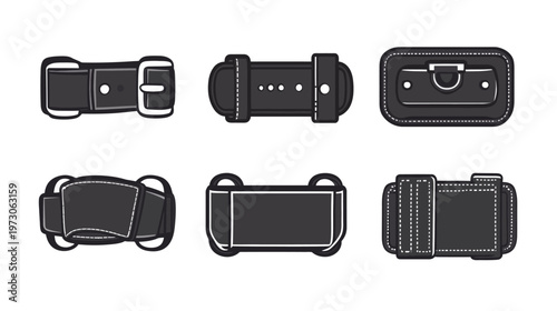 Collection of various simplified illustrations of straps and bags, ideal for design elements