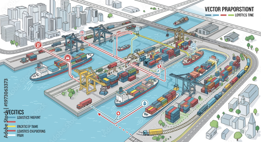 Fototapeta premium Global Shipping Port: Container Ships, Cranes, and Logistics Network