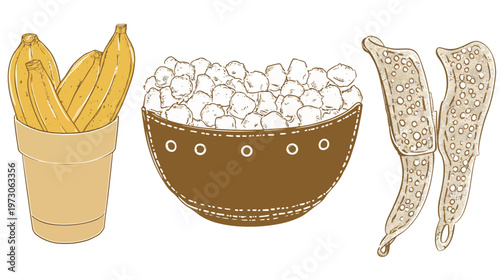 A digitally created illustration of fruit and other elements against a white background