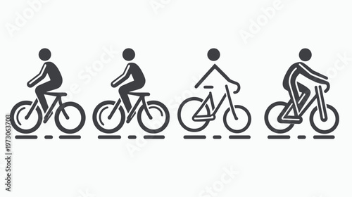 A sequence of stick figures depicting cycling in various poses against a white background